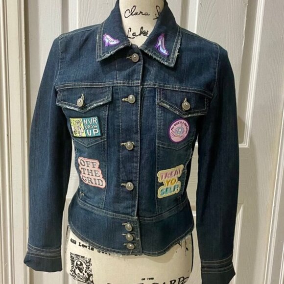 KAWAII EMBELLISHED UNICORN DENIM DISSTRESSED WASHED PATCH JACKET SIZE S - Picture 8 of 15